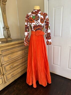 Groovy 70s Psychedelic Maxi Dress Velvet Skirt Belted Vintage Dream boho fesival